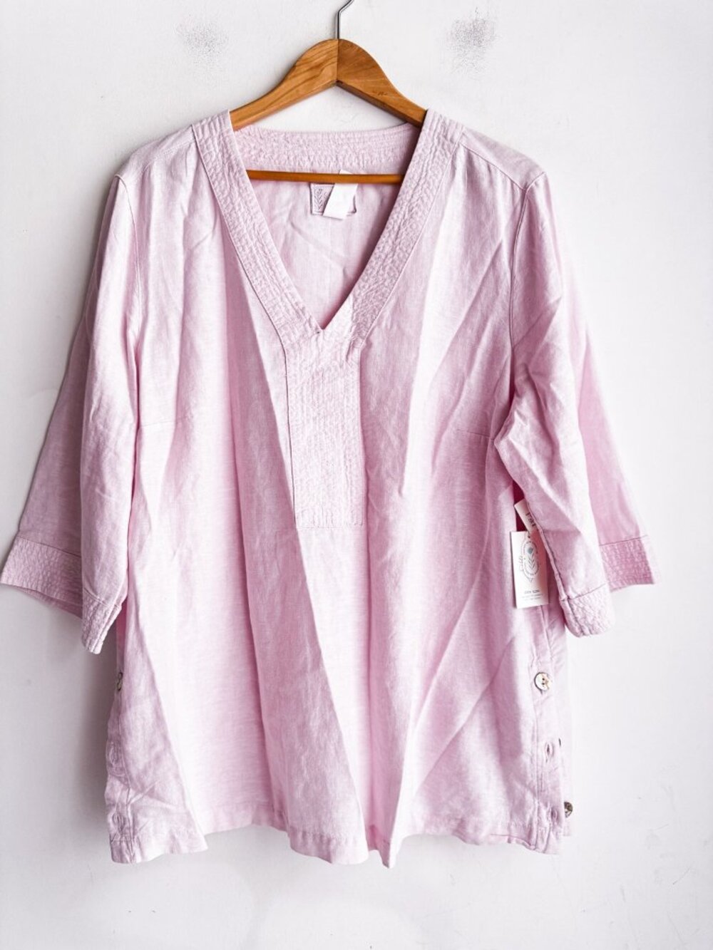 Singrid Olsen Pastel Pink Linen Blend Tunic Top 1X